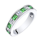 Sterling Silver Emerald and CZ Ring- size 6